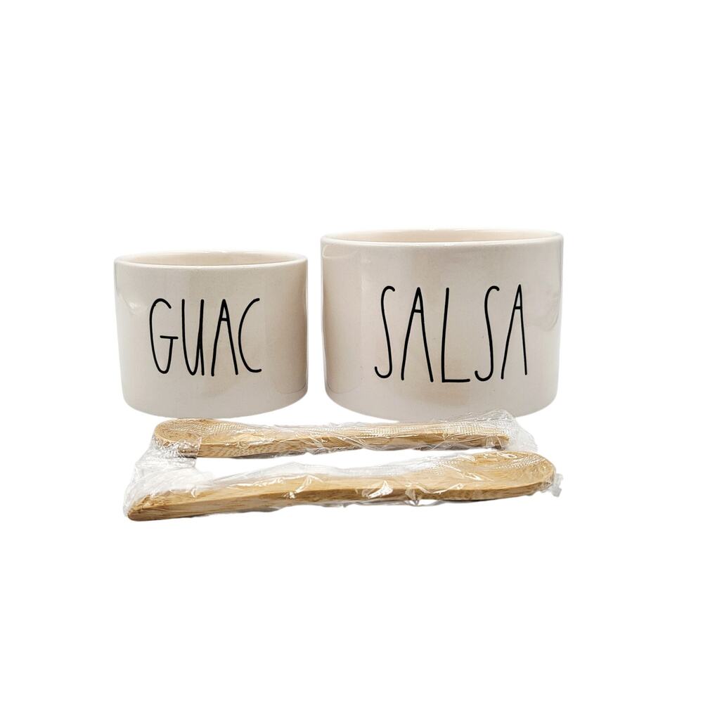 NIB Rae Dunn Artisan Collection by Magenta White Salsa & Guac Ceramic Bowl Set